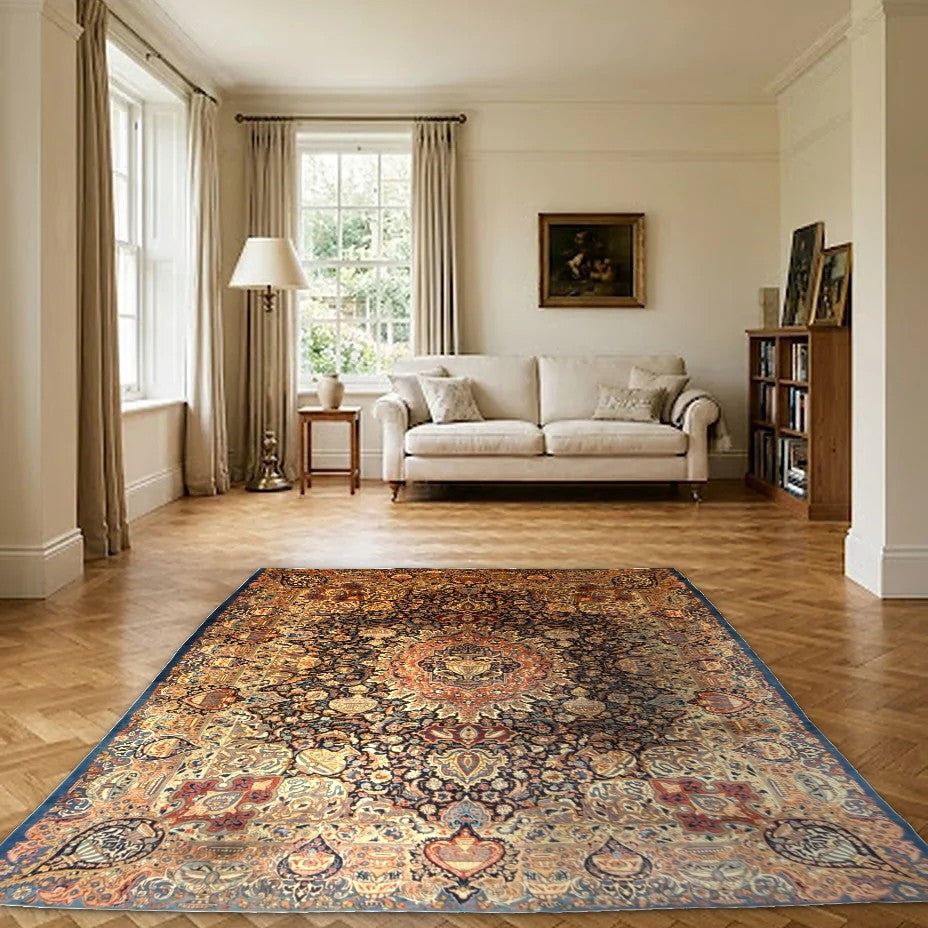 Room view: the rug on the floor of a furnished room