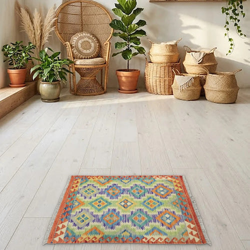 Room view: the rug on the floor of a furnished room