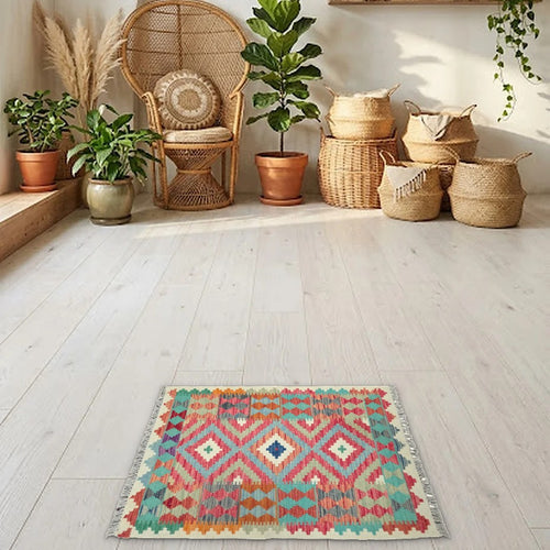 Room view: the rug on the floor of a furnished room