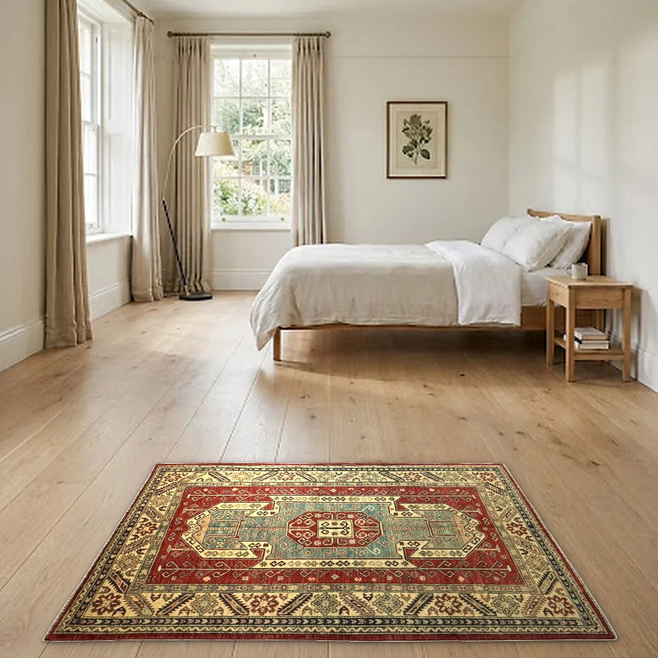 Room view: the rug on the floor of a furnished room