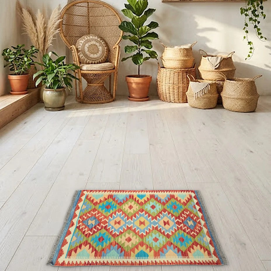 Room view: the rug on the floor of a furnished room