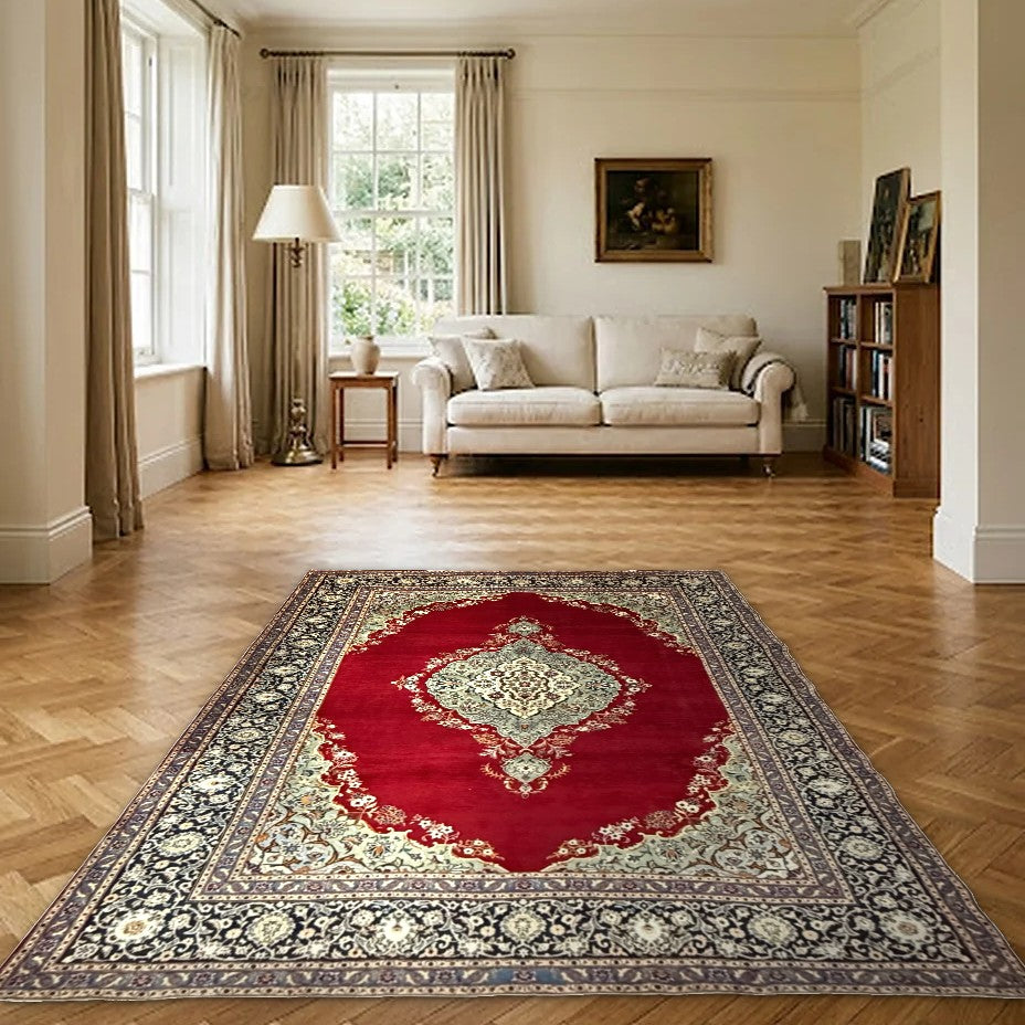 Room view: the rug on the floor of a furnished room