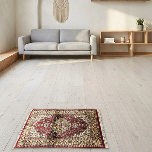 Room view: the rug on the floor of a furnished room