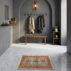 Room view: the rug on the floor of a furnished room