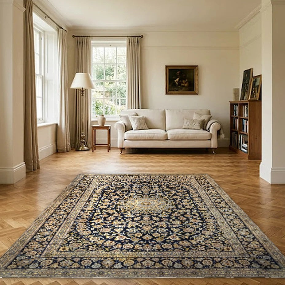 Room view: the rug on the floor of a furnished room