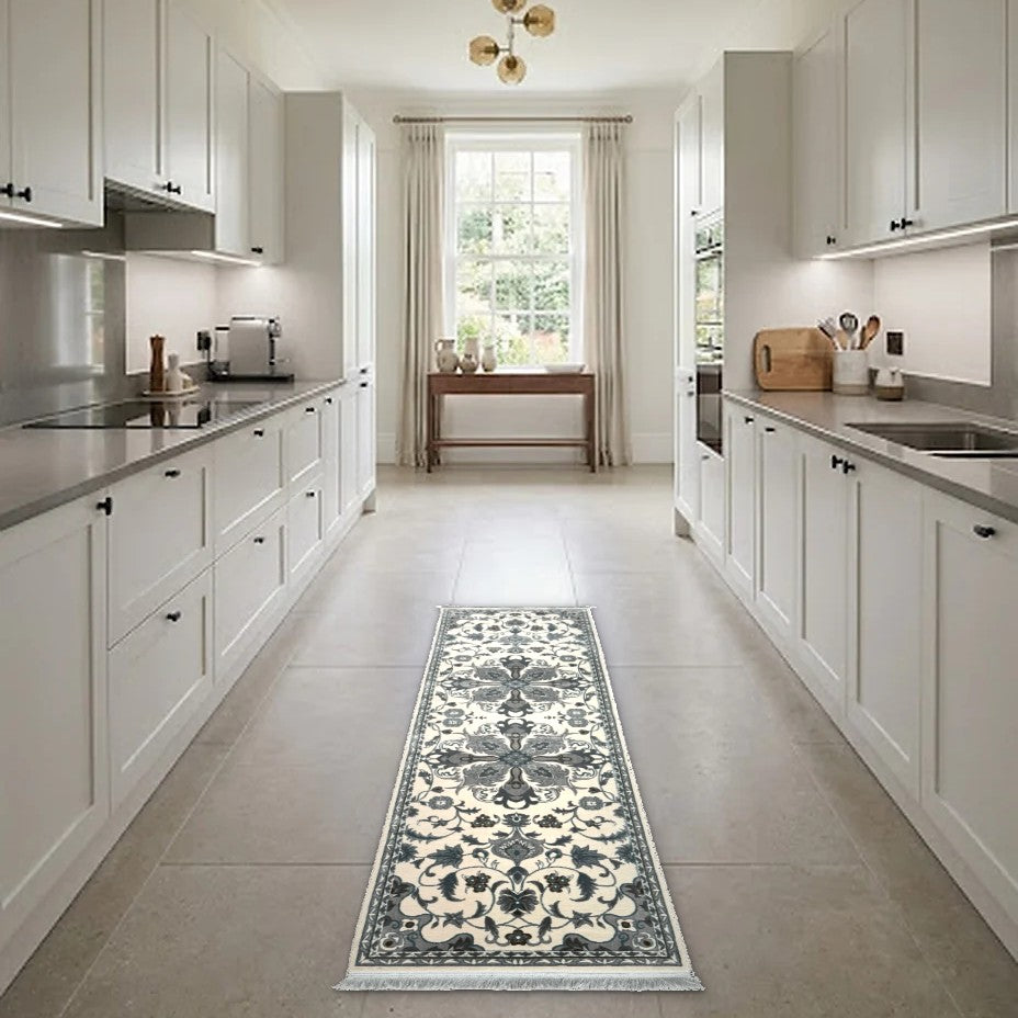 Room view: the rug on the floor of a furnished room