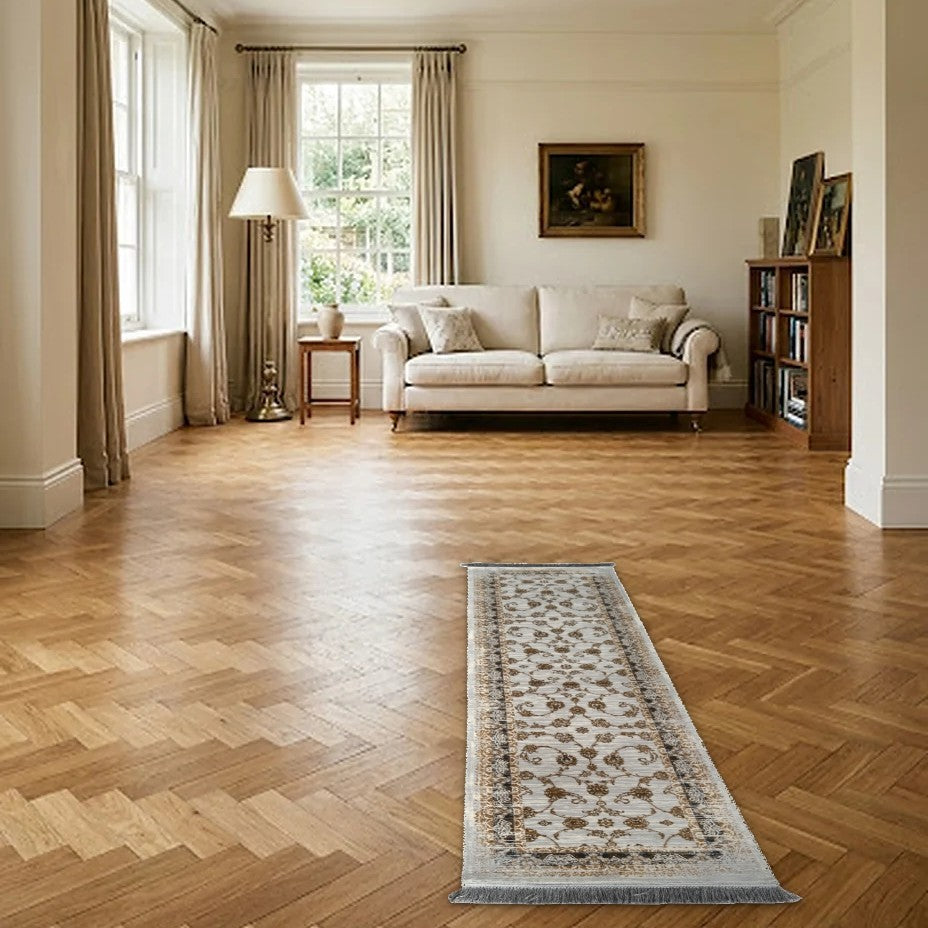 Room view: the rug on the floor of a furnished room