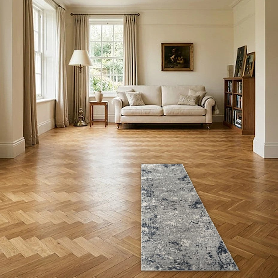 Room view: the rug on the floor of a furnished room