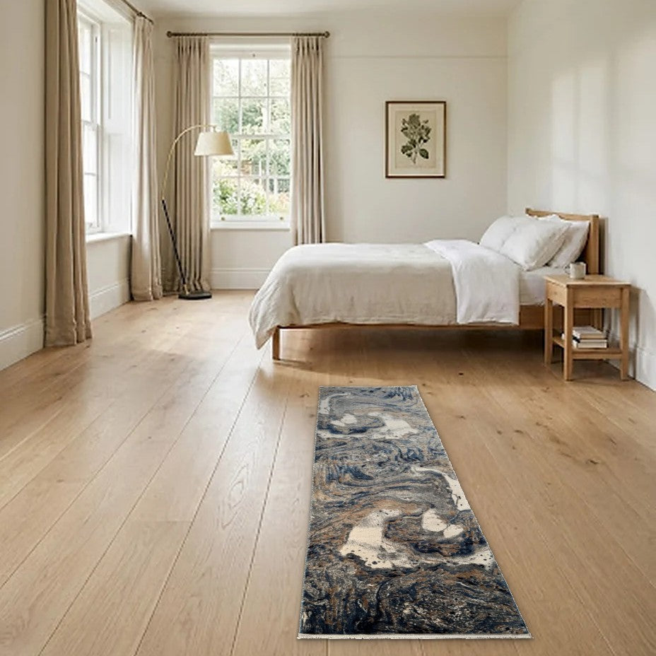 Room view: the rug on the floor of a furnished room