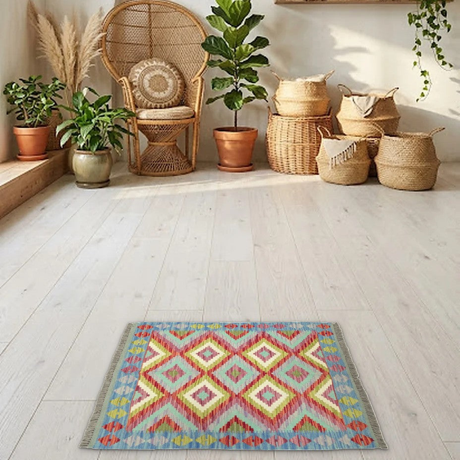 Room view: the rug on the floor of a furnished room