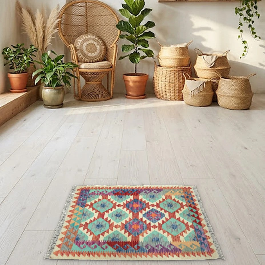 Room view: the rug on the floor of a furnished room