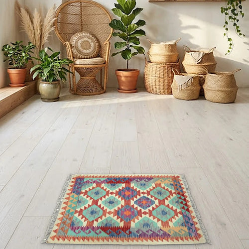 Room view: the rug on the floor of a furnished room