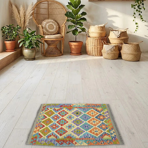 Room view: the rug on the floor of a furnished room