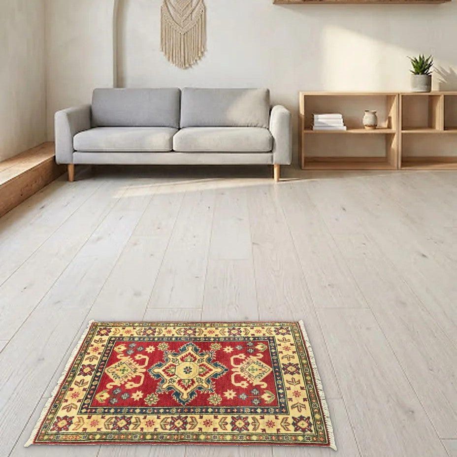 Room view: the rug on the floor of a furnished room