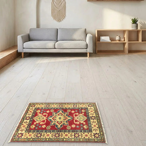 Room view: the rug on the floor of a furnished room