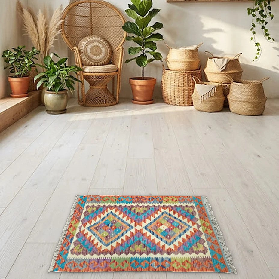 Room view: the rug on the floor of a furnished room