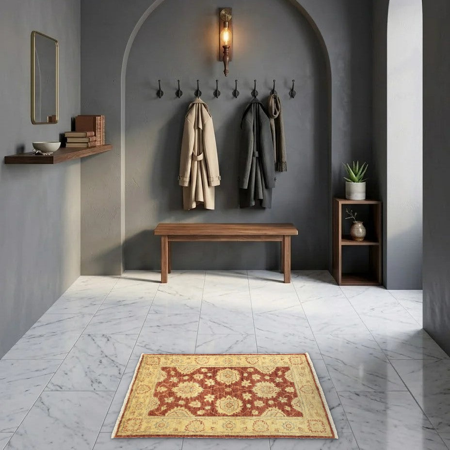 Room view: the rug on the floor of a furnished room
