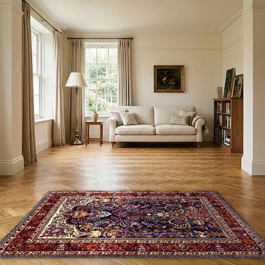 Room view: the rug on the floor of a furnished room