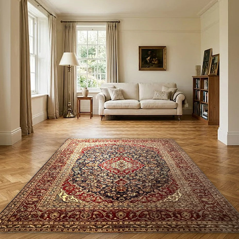 Room view: the rug on the floor of a furnished room