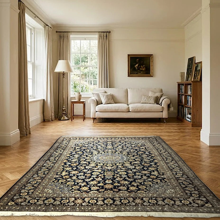Room view: the rug on the floor of a furnished room