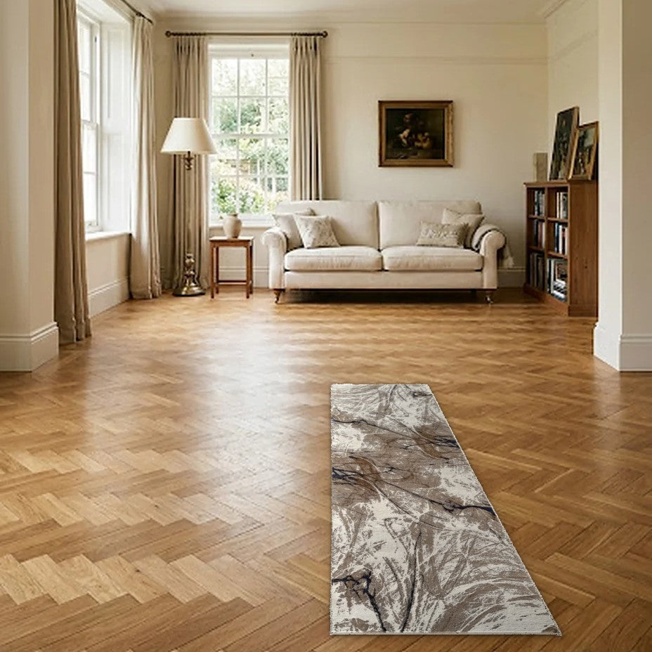 Room view: the rug on the floor of a furnished room