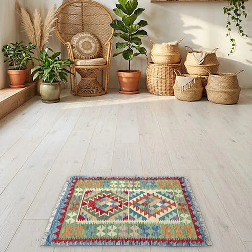 Room view: the rug on the floor of a furnished room