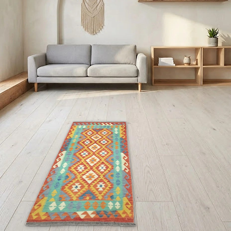 Room view: the rug on the floor of a furnished room