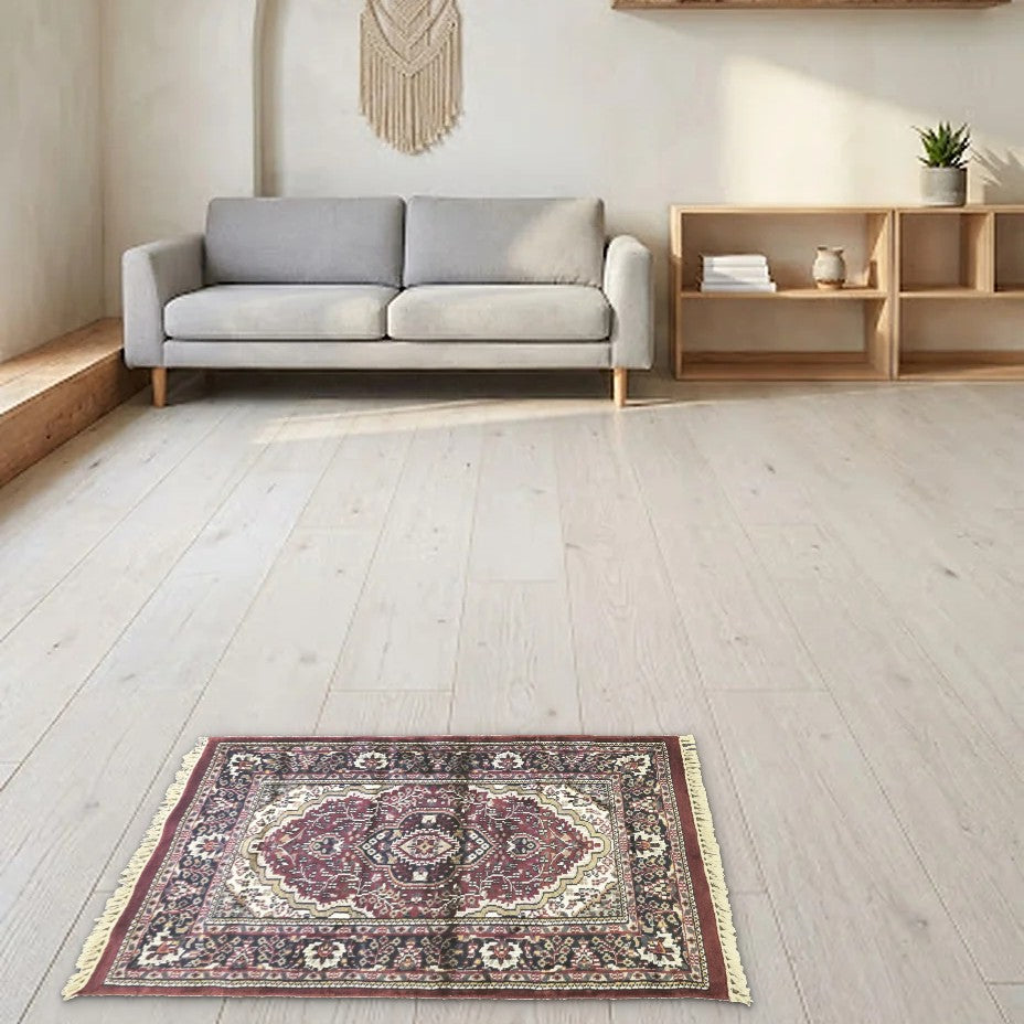 Room view: the rug on the floor of a furnished room