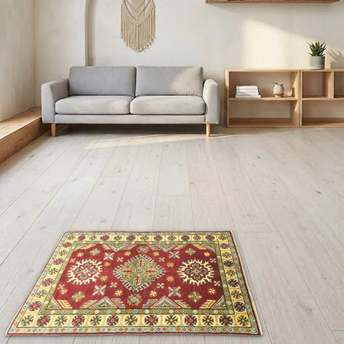 Room view: the rug on the floor of a furnished room