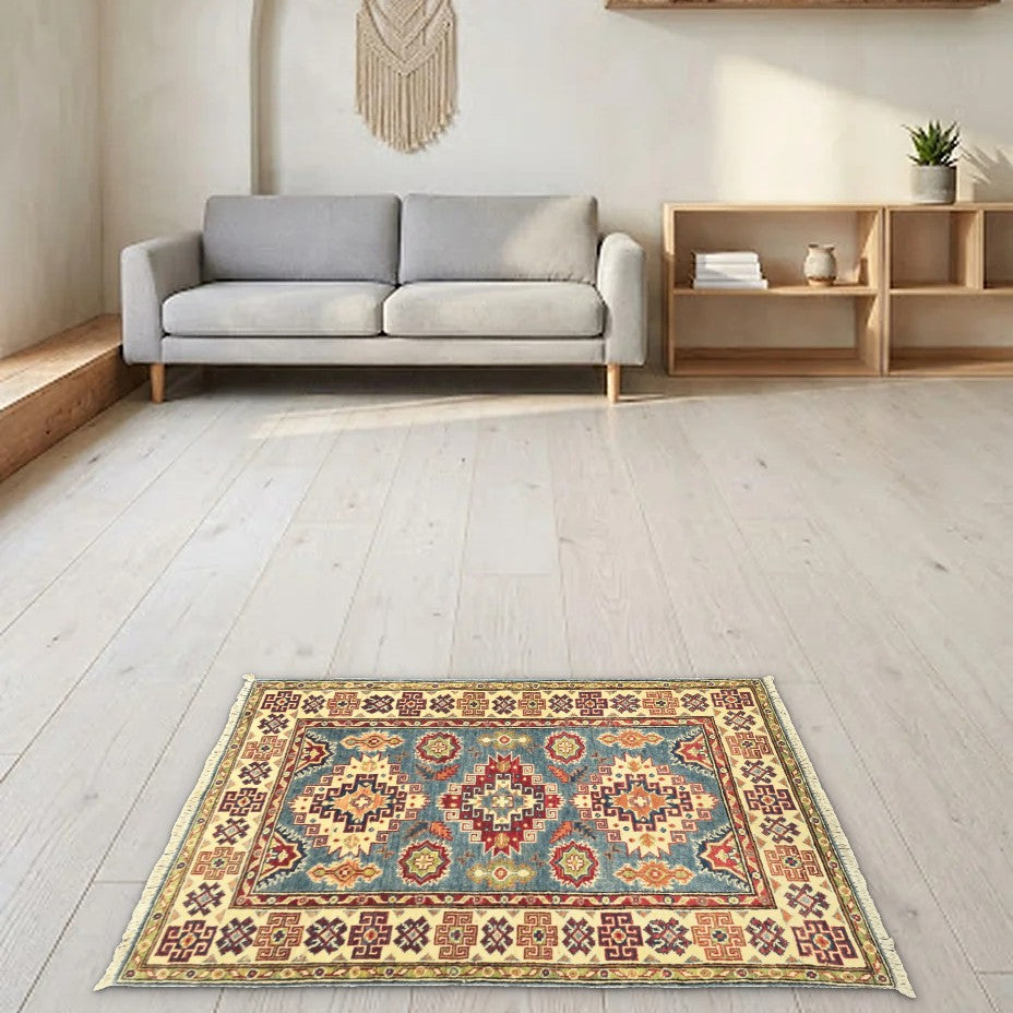 Room view: the rug on the floor of a furnished room