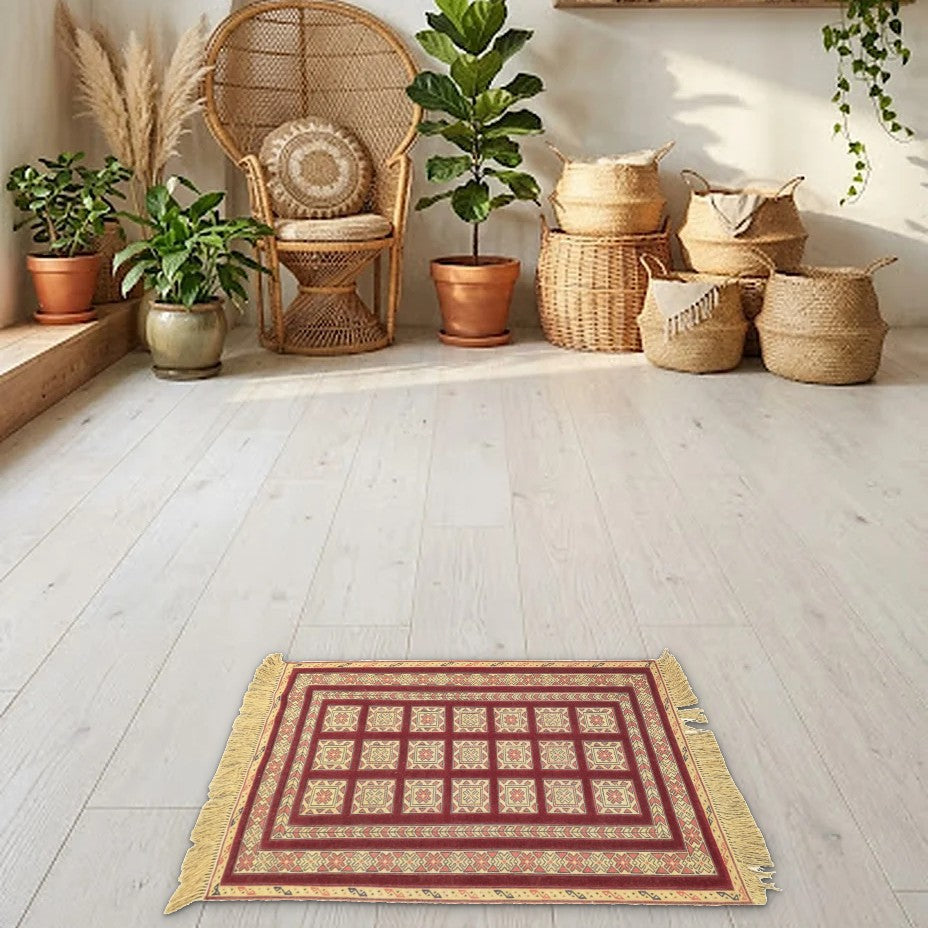Room view: the rug on the floor of a furnished room