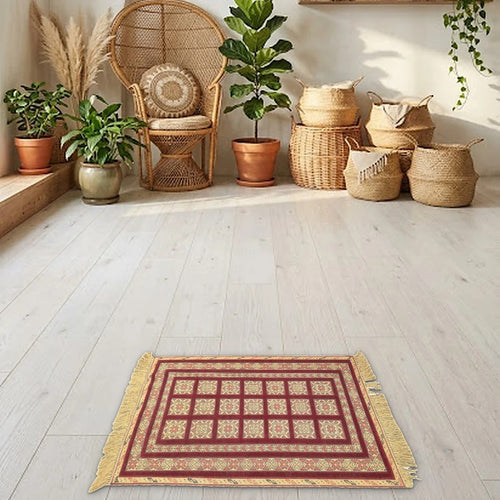 Room view: the rug on the floor of a furnished room