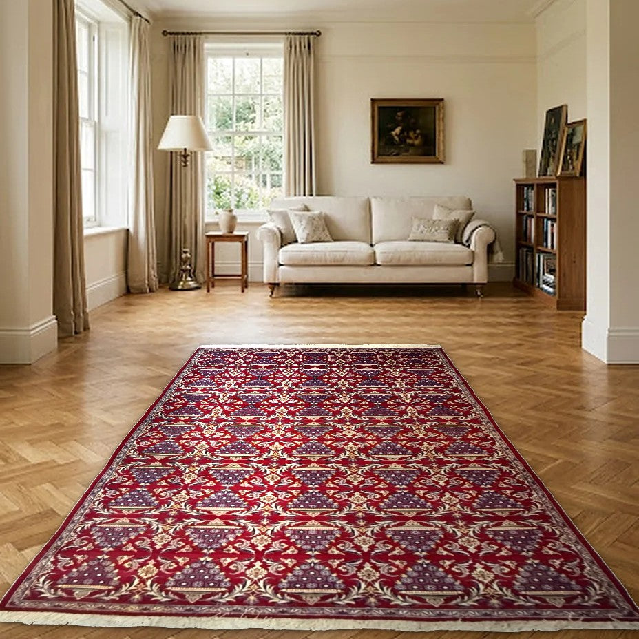 Room view: the rug on the floor of a furnished room