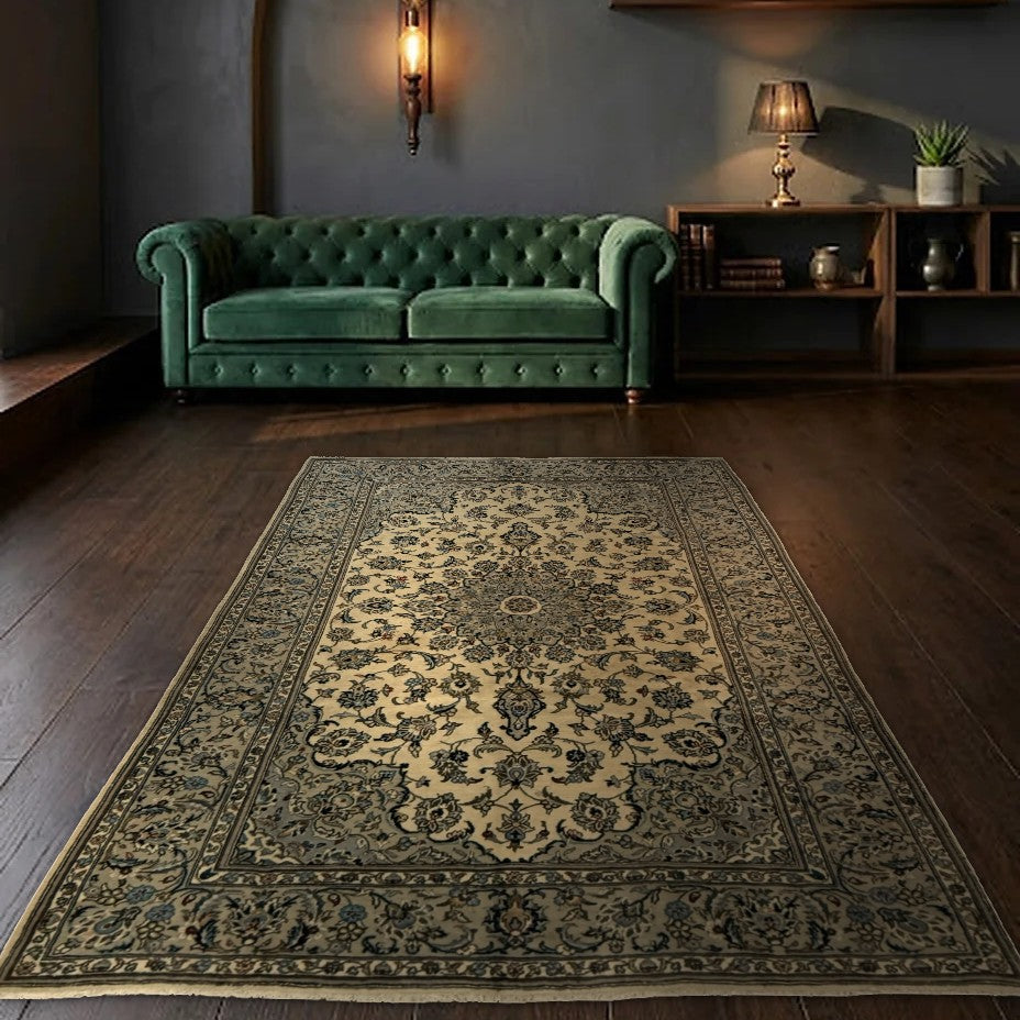 Room view: the rug on the floor of a furnished room