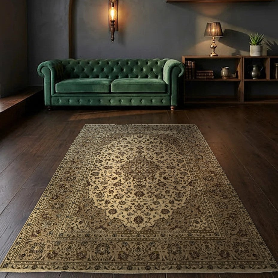 Room view: the rug on the floor of a furnished room