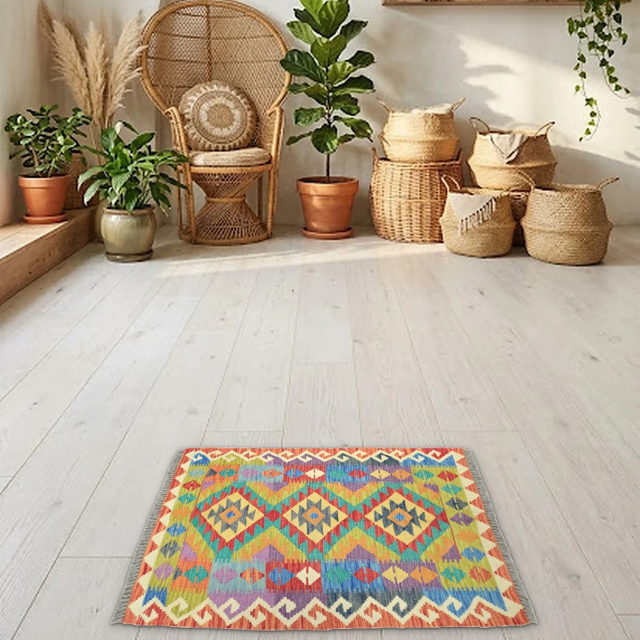 Room view: the rug on the floor of a furnished room