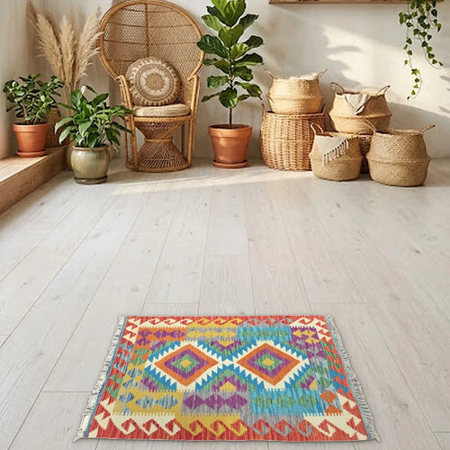 Room view: the rug on the floor of a furnished room