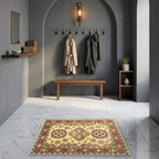 Room view: the rug on the floor of a furnished room