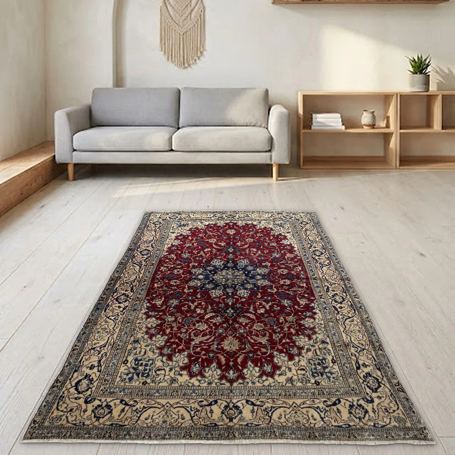 Room view: the rug on the floor of a furnished room