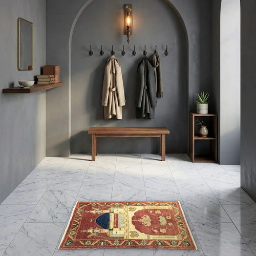 Room view: the rug on the floor of a furnished room