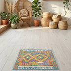 Room view: the rug on the floor of a furnished room