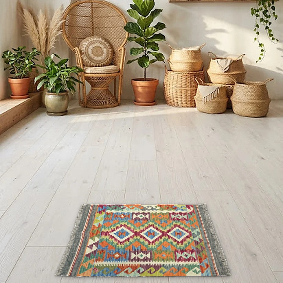 Room view: the rug on the floor of a furnished room