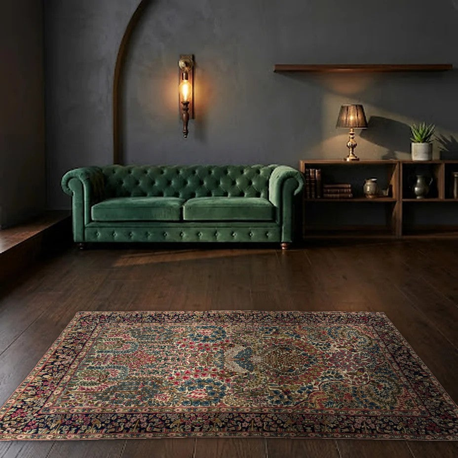 Room view: the rug on the floor of a furnished room