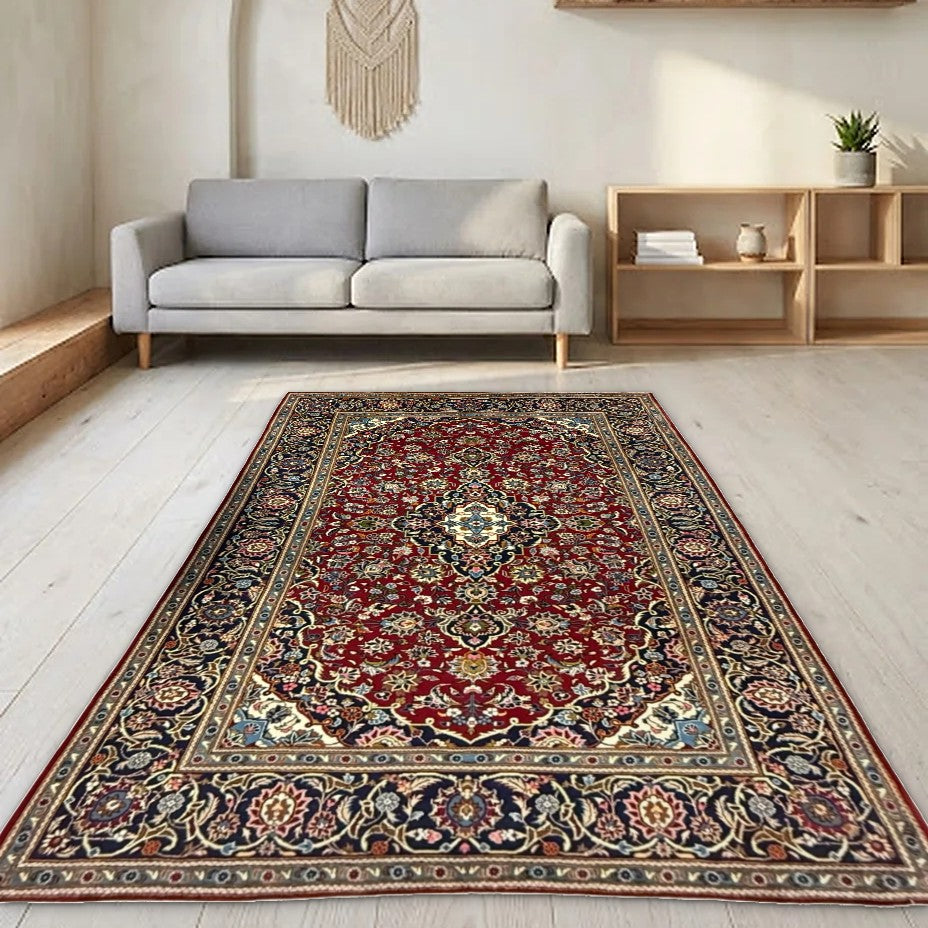Room view: the rug on the floor of a furnished room