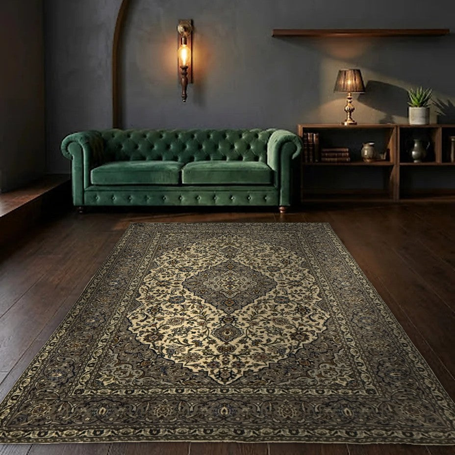 Room view: the rug on the floor of a furnished room