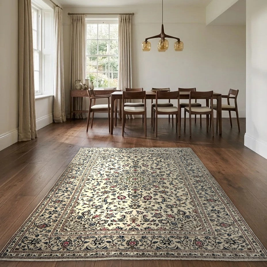 Room view: the rug on the floor of a furnished room
