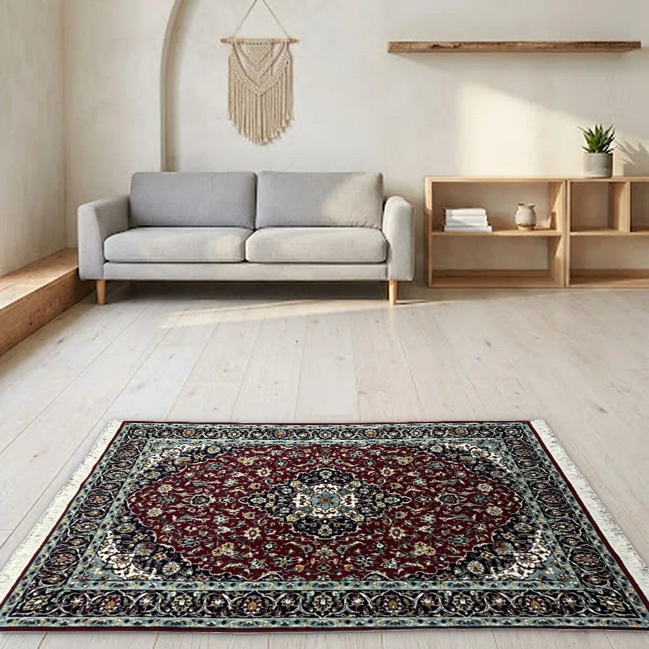 Room view: the rug on the floor of a furnished room