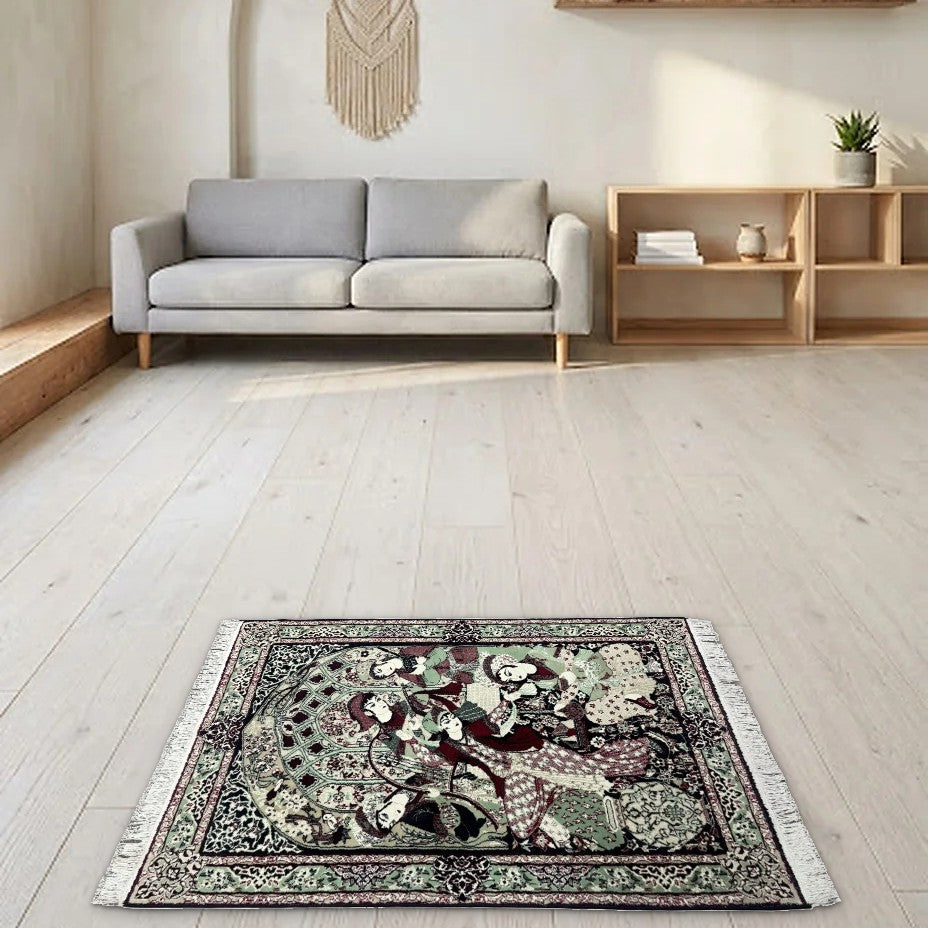 Room view: the rug on the floor of a furnished room