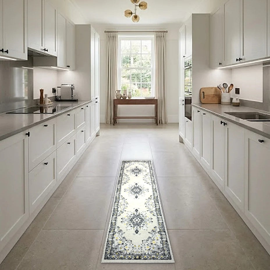 Room view: the rug on the floor of a furnished room