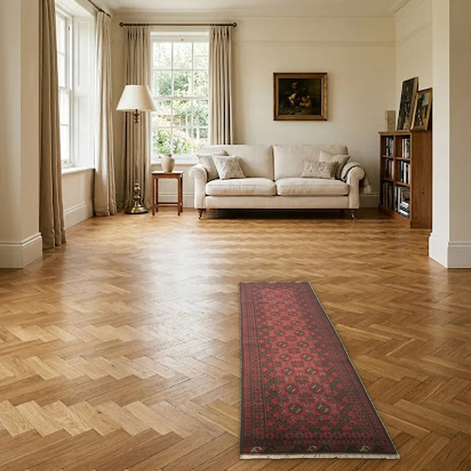 Room view: the rug on the floor of a furnished room